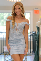 Lilac Homecoming Dress Corset Floral Tight Short Prom Dress